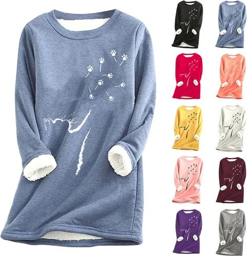 Vista 3 de YMING Sudadera de invierno con forro polar cálido para mujer, talla grande, con cuello redondo