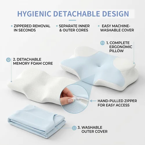 Vista 8 de Almohada cervical ergonómica de espuma viscoelástica para dolor de Azul