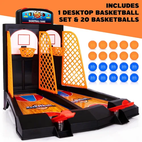 Vista 3 de ArtCreativity Mini Basketball Tabletop Game with 20 Mini Balls or 24 Replacement Balls, 2-Player Desktop Arcade Basketball Toy for Kids and Adults