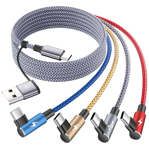 Vista 12 de Cable USB A/C a USB C en ángulo recto, cable de carga trenzado tipo C de 90 grados, cable de carga USB C 4 en 2, cable de carga universal