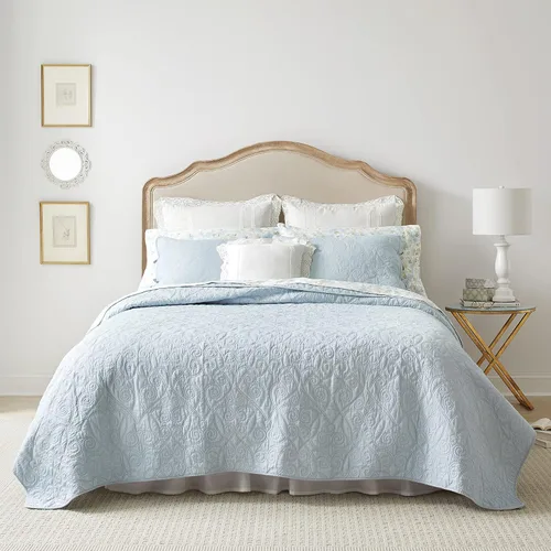 Vista 7 de Laura Ashley - Paquete de ropa de cama Twin, edredón reversible con funda a juego y juego de sábanas de percal de algodón, bolsillo profundo