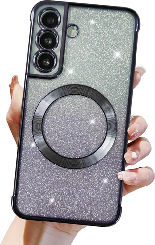 Vista 8 de Funda magnética con purpurina para Samsung Galaxy S21 Fe, funda de lujo de protección completa con protector de lente de cámara, antiarañazos, a