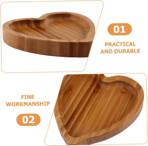 Vista 2 de Hemoton Elegante bandeja de madera con diseño de corazón para servir platos reutilizables para pan de dulces de frutas para decoración de cocina