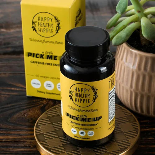 Vista 4 de Happy Healthy Hippie Píldoras energéticas sin cafeína – Rhodiola Rosea, Bacopa + raíz de diente de león – Energía + claridad mental + motivación +