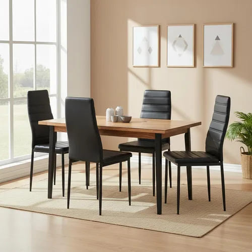 Vista 2 de Juego de 4 sillas de comedor, ergonómicas con respaldo alto, tapizadas, de piel sintética, para cocina en el hogar, marco de acero metálico, ahorro