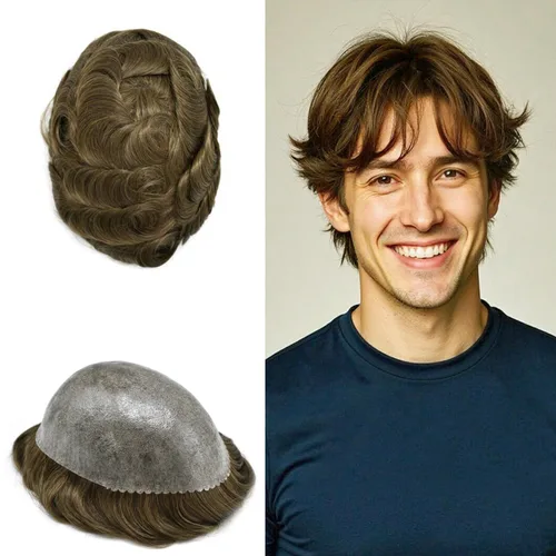 Vista 63 de Extensiones de pelo tipo tupé para hombre, sistema de reemplazo de cabello humano virgen 100% europeo, piel fina y duradera, inyección