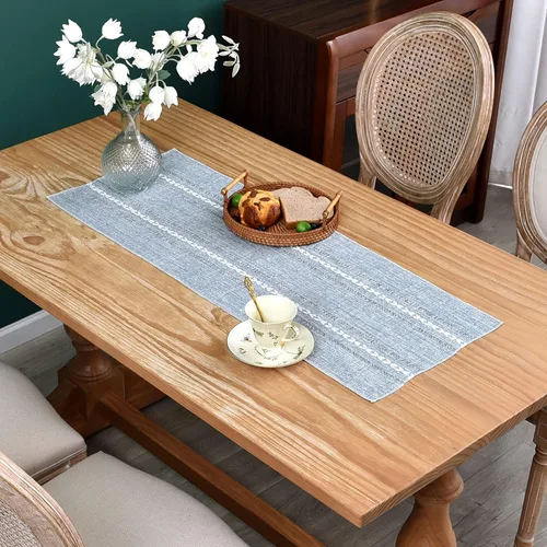 Vista 9 de Camino de mesa rústico de granja con rayas trenzadas, caminos de mesa bordados, decoraciones de mesa para cocina, sala de estar, comedor, días