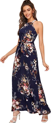 Vista 3 de Floerns Women's Sleeveless Halter Neck Vintage Floral Print Maxi Dress