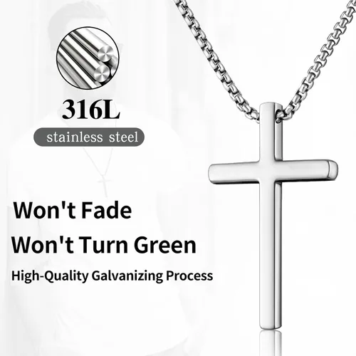Vista 4 de 2 collares de cruz para hombre, acero inoxidable, cadena con colgante de cruz de acero inoxidable, regalos de joyería para hombres, mujeres, niños