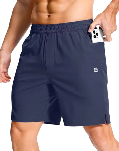 Vista 22 de GGJ Pantalones cortos deportivos ligeros para hombre con 2 bolsillos con cremallera de 7/5/9 pulgadas, pantalones cortos de tenis de secado rápido