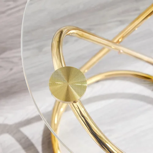 Vista 4 de BECHAEO Mesa auxiliar redonda de vidrio dorado de 19.7 pulgadas con marco de metal chapado en oro en forma de anillo para sala de estar, mesa
