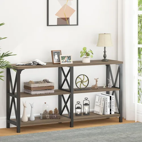 Vista 13 de LVB Mesa de sofá rústica, mesa consola de granja para sala de estar, mesa de entrada de pasillo con almacenamiento, mesa de entrada para vestíbulo