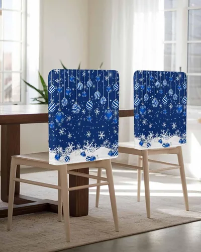 Vista 5 de Paquete de 4 fundas de respaldo de bolas de Navidad para sillas de comedor, lavables, extraíbles y lavables, protector de silla para boda, fiesta