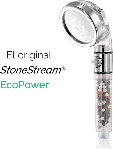 Vista 7 de Cabezal de ducha filtrado StoneStream original, cabezal de ducha de alta presión con suavizador de agua Eco Power con interruptor