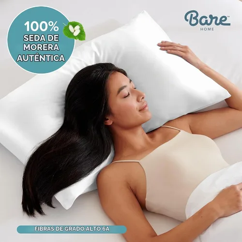 Vista 3 de Bare Home Funda de almohada 100% seda de morera para cabello y piel - Funda de almohada de seda ultra premium grado 6A 19 Momme - Cremallera oculta