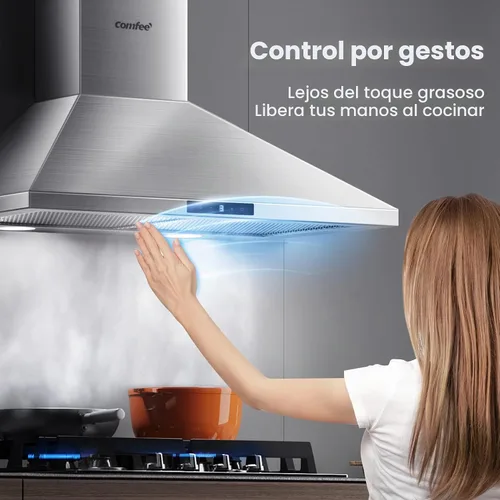 Vista 2 de COMFEE' CVP30W7AST Campana Extractora de 30 Pulgadas 450 CFM 3 Velocidades Detección de Gestos y Panel de Control Táctil Acero Inoxidable Montaje