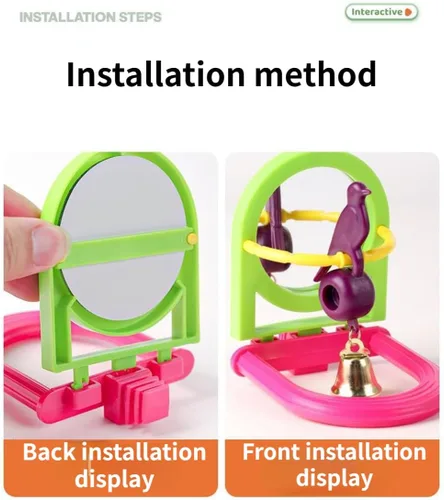 Vista 5 de Perca para pájaros con espejo, bola masticable de loro, juguetes de búsqueda de alimentos, juguete interactivo de inteligencia para pájaros
