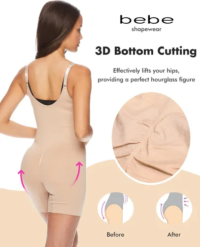 Vista 4 de bebe Body moldeador sin costuras para mujer, úsalo con brasier propio, faja moldeadora de medio muslo, moldeador de cuerpo completo