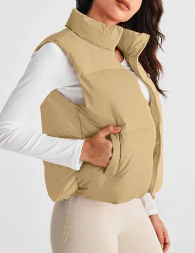 Vista 8 de MEROKEETY Chaleco acolchado para mujer, cuello alto, con cremallera, sin mangas, con bolsillos