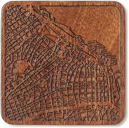 Vista 72 de Posavasos Amsterdam Map by O3 Design Studio, 1 pieza, posavasos de madera Sapele con mapa de la ciudad, hecho a mano, varias ciudades opcionales