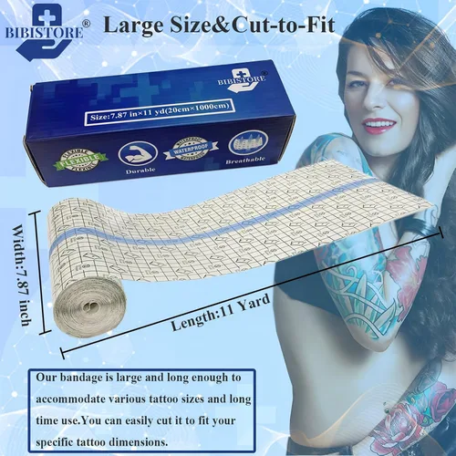 Vista 2 de BIBISTORE Vendaje impermeable para cuidado posterior del tatuaje, rollo de película transparente de 7.87 pulgadas x 11 yardas, cinta protectora