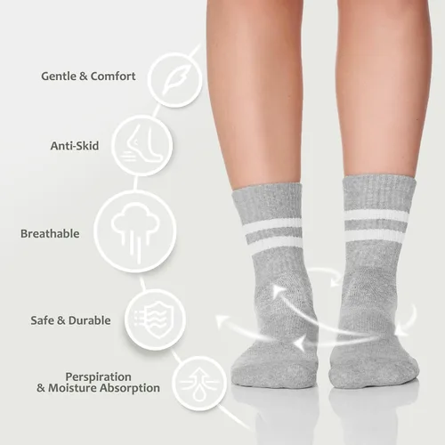 Vista 3 de Calcetines de yoga para mujer, calcetines antideslizantes con cojín para pilates, barra pura, ballet, entrenamiento, hospital, hogar, 4 pares