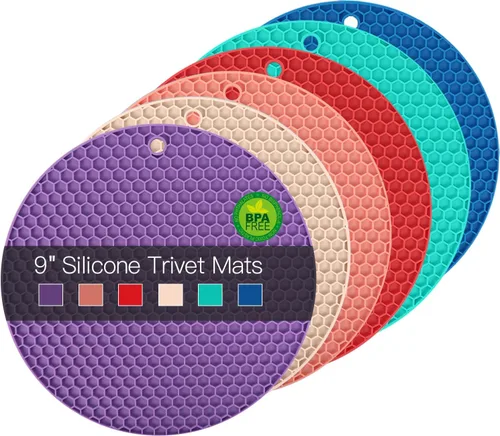 Vista 27 de Salvamanteles para platos calientes, paquete de 4 almohadillas calientes de silicona para cocina, tapete de silicona antideslizante resistente al