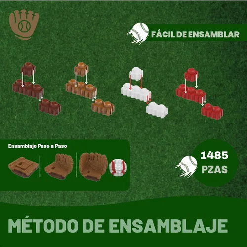 Vista 4 de Juego de bloques de construcción 3D de béisbol, pelota y guantes, juguete educativo, perfecto para edades de 14, 15, 16 años en adelante