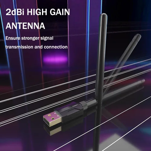 Vista 4 de Adaptador USB Bluetooth 5.1 para PC de escritorio: dongle inalámbrico de largo alcance de 300 pies con antena de 5dBi Plug & Play para portátil Negro