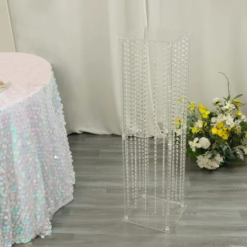 Vista 8 de Efavormart - Jarrón de pedestal de acrílico resistente de 40 pulgadas con cuentas de cristal colgantes, soporte de pilar transparente, centros