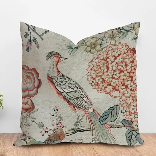 Vista 15 de ArogGeld Fundas de almohada de granja de camelia y pavo real, color rosa, rubor, chinoiserie, pájaro, blanco, lino, funda de cojín chinoiserie