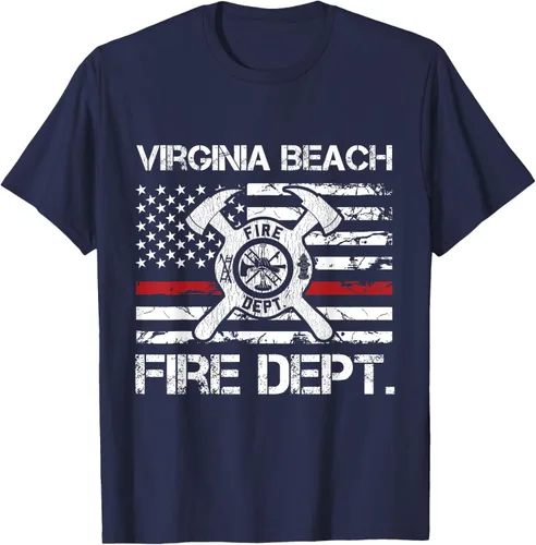 Vista 25 de Virginia Beach Virginia Fire Department - Camiseta delgada de línea roja, Negro