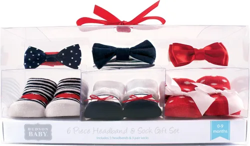 Vista 2 de Hudson Baby Conjunto de regalo de diadema y calcetines para niña rojo azul marino