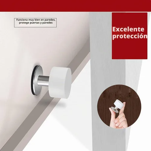 Vista 3 de Topes de puerta con calcomanías adicionales, tope de puerta autoadhesivo con goma blanca y cuerpo de acero inoxidable - Parachoques de puerta