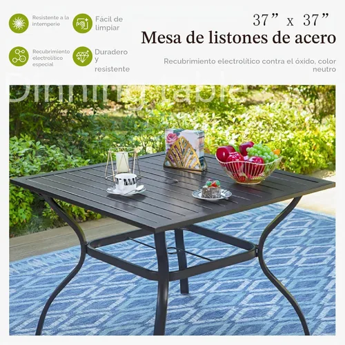 Vista 5 de Sophia & William - Juego de comedor de patio para 4, mesa cuadrada y sillas giratorias azules