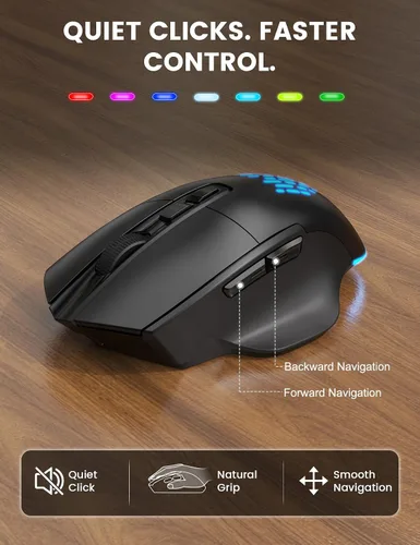 Vista 8 de SABLUTE Combo de teclado y mouse inalámbrico ergonómico, MA12Pro Wave teclado con reposamuñecas de cuero para escribir cómodamente, retroiluminación