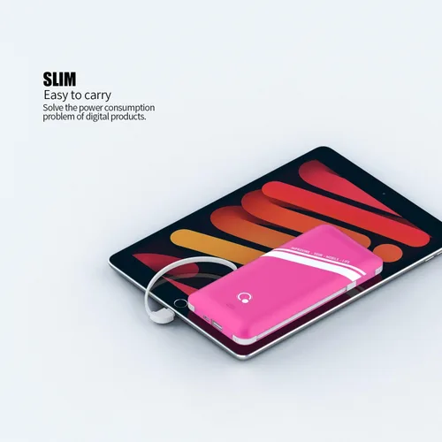 Vista 6 de Cargador portátil Q Slim de 10000 mAh, batería externa de 4 salidas con enchufe de pared de CA integrado, micro USB C, tres cables compatibles