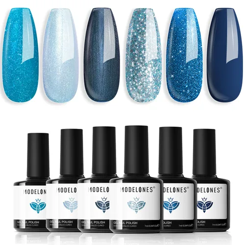 Vista 10 de modelones - Juego de 6 esmaltes en gel con efecto de ojo de gato cristalino, holográfico 9D, brillantina, negro, azul, morado, verde, con imán