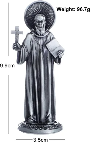 Vista 7 de KOMI Estatua de San Benito Sosteniendo Cruz y Regla Decoraciones para Tablero del Automóvil Bendice Regalo de Seguridad de Conducción
