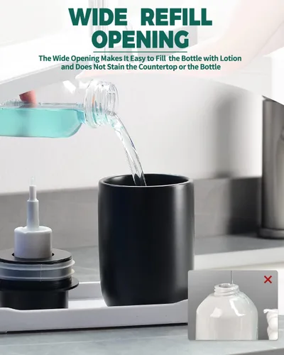 Vista 3 de BosilunLife Dispensador de jabón de manos de cerámica negra – Juego de dispensador de espuma y loción de 12 onzas para fregadero de cocina y baño