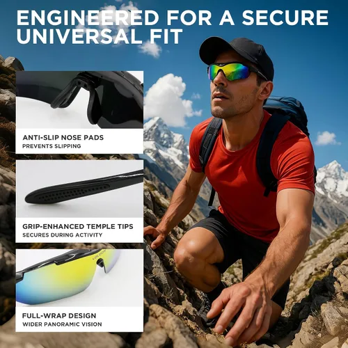 Vista 3 de Cycling Sunglasses for Men Women Youth, Wrap Around Sports Sunglasses for Running Climbing Bike Baseball Softball Golf