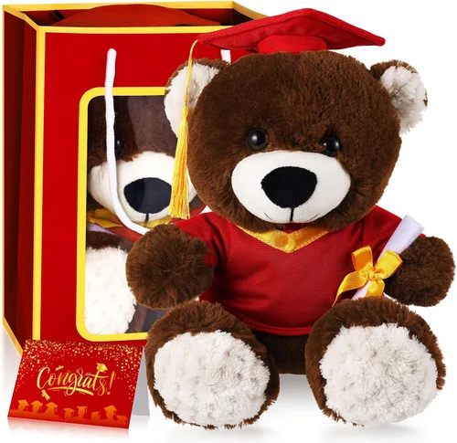 Vista 10 de Oso ZJoey con gorra de graduación Juguetes Clase de 2025 Oso de peluche Teddy Bear Animal con gorra y toga con tarjeta de felicitación y bolsa