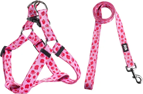 Vista 23 de QQPETS Juego de correa de arnés para perro, ajustable, resistente, sin tirones, arnés halter para perros de razas pequeñas, medianas y grandes, clip