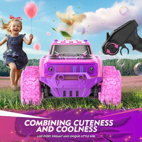 Vista 7 de Coche de Control Remoto para Niñas: Camión RC Rosa Púrpura a Escala 1:20 con Luz LED y Molinos de Viento DIY - Camiones RC Todo Terreno de 20 Km/h