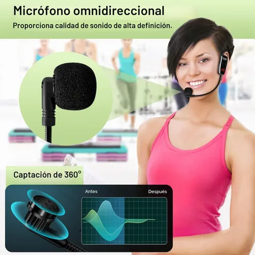 Vista 4 de Auriculares con Micrófono Inalámbrico, Sistema de Micrófono y Altavoz de Cabeza UHF, Auriculares Profesionales con Amplificador de Voz y Micrófonos