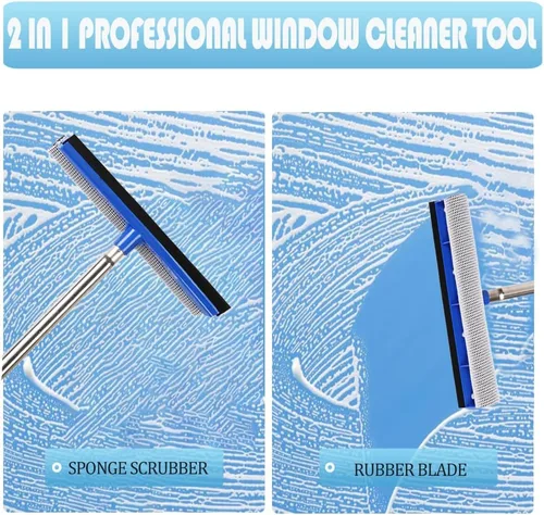 Vista 2 de YONILL Escobilla de limpieza de 72 pulgadas para limpieza – Herramienta de limpieza de ventanas de mango largo con cuchilla de goma y esponja