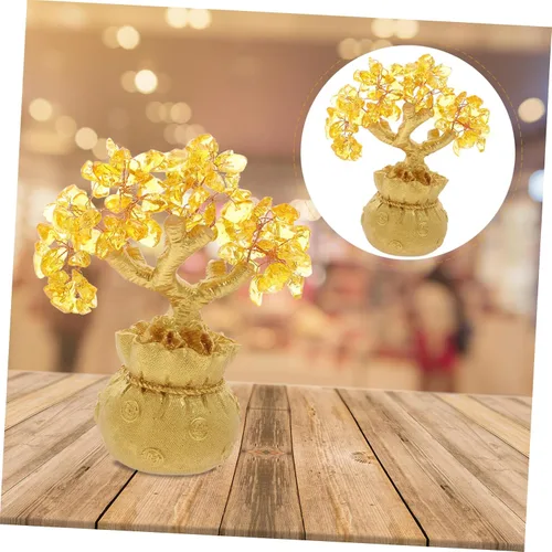 Vista 2 de Garneck Adornos de árbol de la suerte de cristal de 7.5 in para árbol de dinero, Feng Shui, estilo bonsái, adornos de riqueza para el hogar, tienda