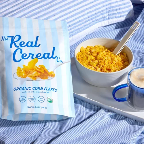 Vista 4 de The Real Cereal Company, Cereales orgánicos de maíz en hojuelas, paquete de 3, cero azúcar, sin gluten, sin OMG, fabricado en Estados Unidos