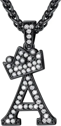 Vista 40 de U7 Crown Initial Number Necklace for Men Women A-Z Letter Pendant Chain a. Oro
