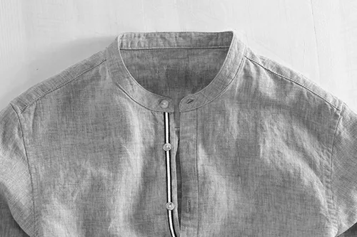 Vista 4 de Taoliyuan Camisas de lino de manga larga con botones para hombre, cuello mandarín, casual, ajuste regular